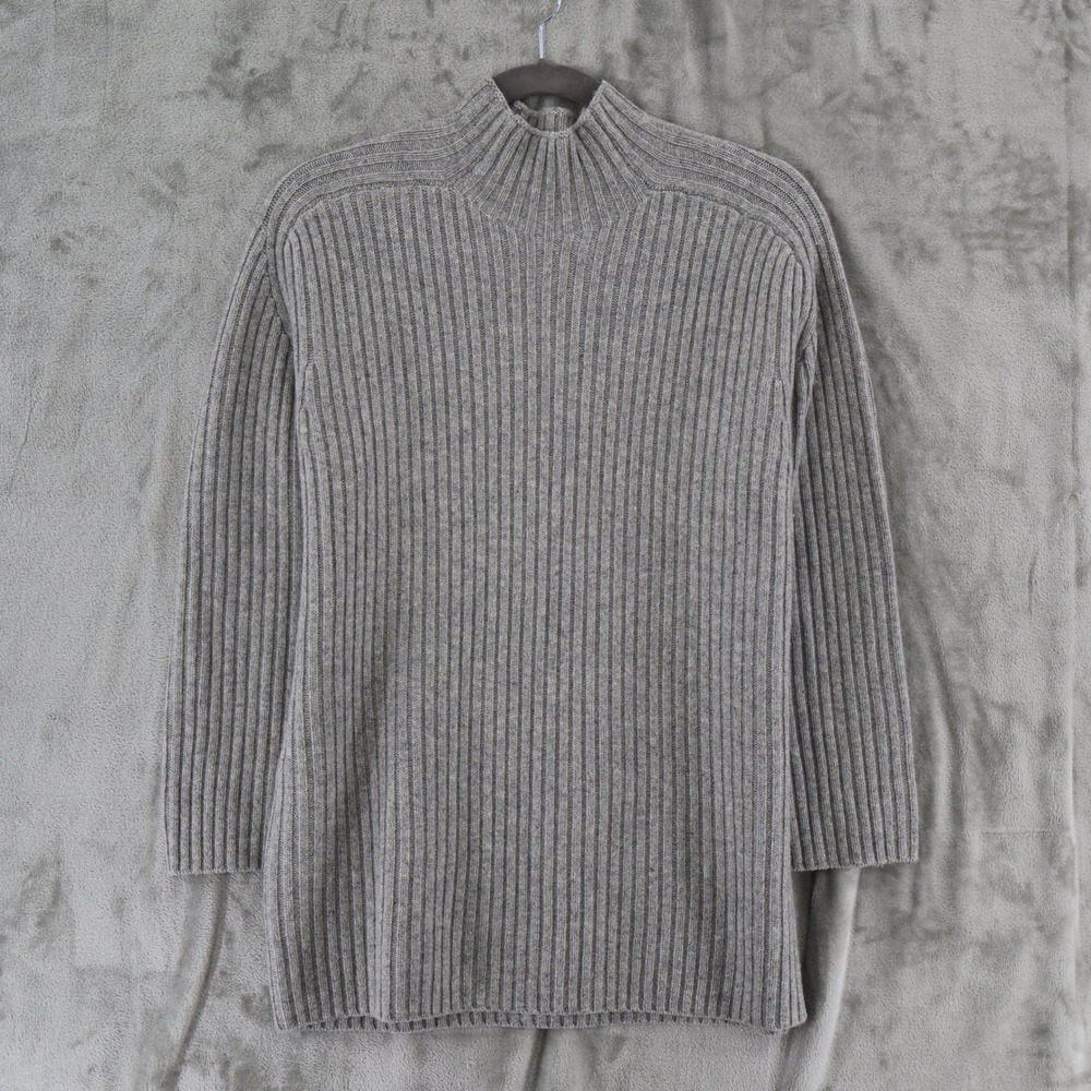 J.Crew Ribbed Mock Neck Sweater Mens Medium Grey Lambs Wool Chunky NWOT